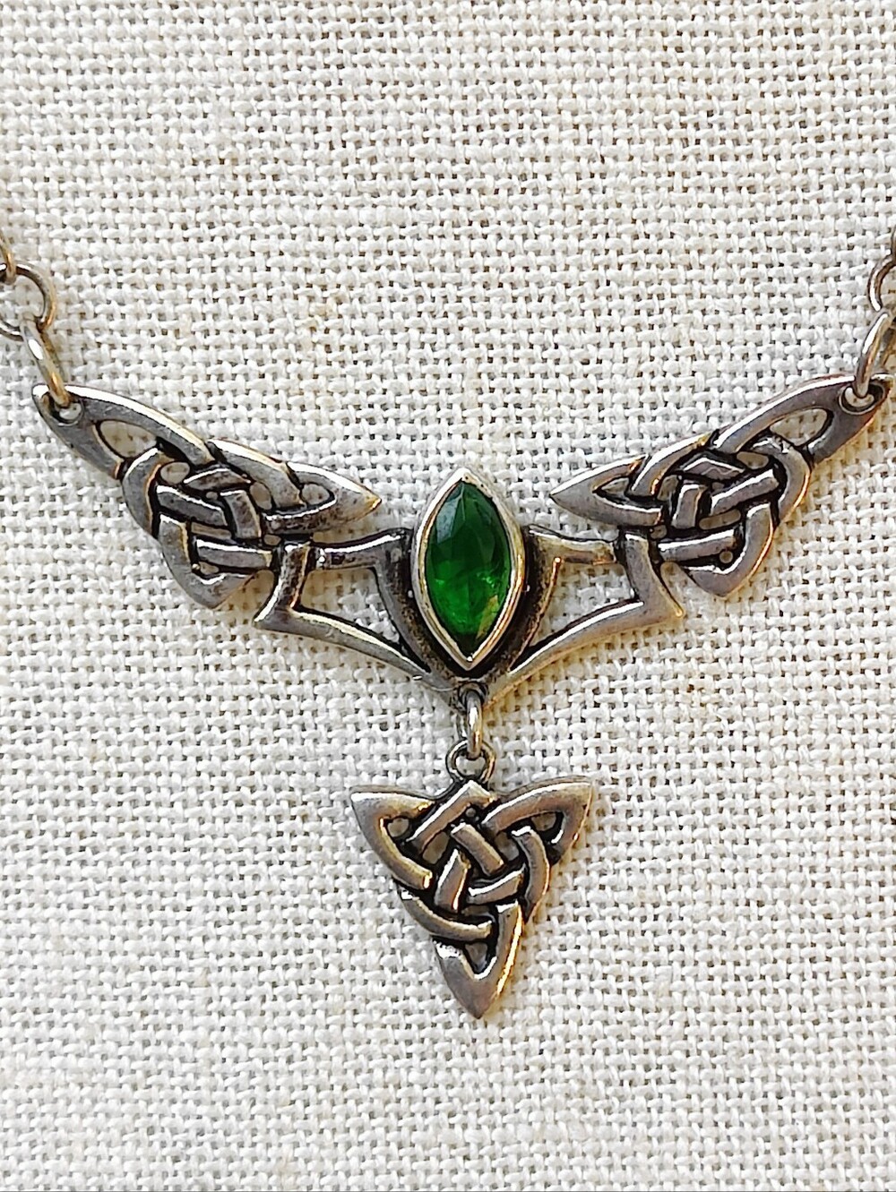 Vintage Sterling Emerald Celtic Necklace - Picture 2 of 7